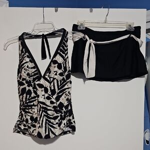 Eco Swim Black and White Tankini Set Swim Suit Sz 12 Beach Vacation Resort
